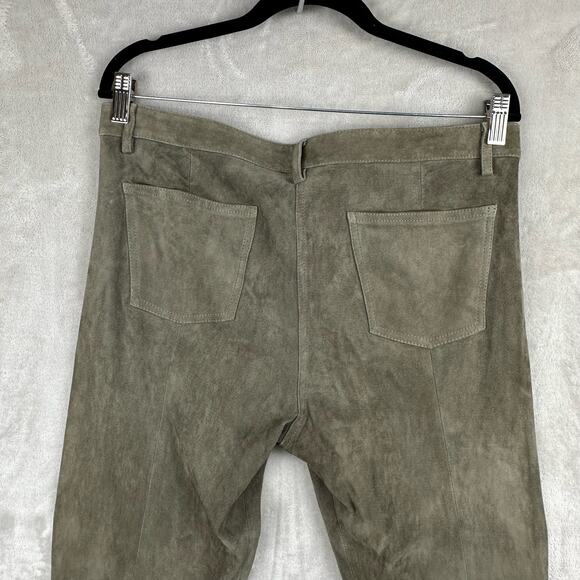 The Row Pants Womens 10 Green 100% Lambskin Suede Straight Pockets High Rise - Picture 5 of 15